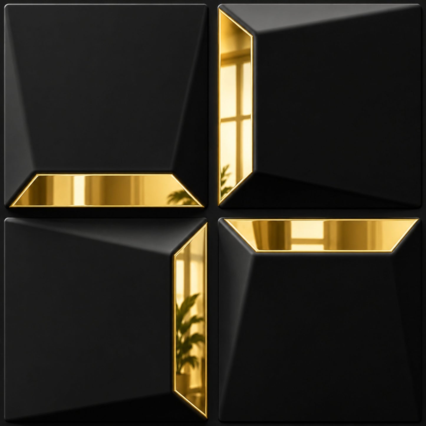 Matt Black Gold Acrylic Cube Design 3D Wall Panel