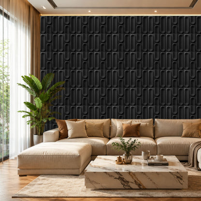 Matt Black Loops Design 3D Wall Panel-1
