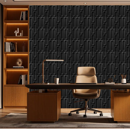 Matt Black Loops Design 3D Wall Panel-2