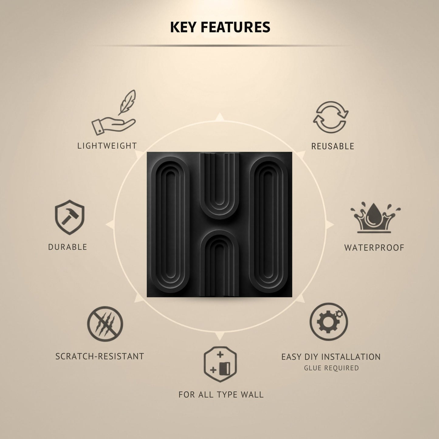 Matt Black Loops Design 3D Wall Panel-3