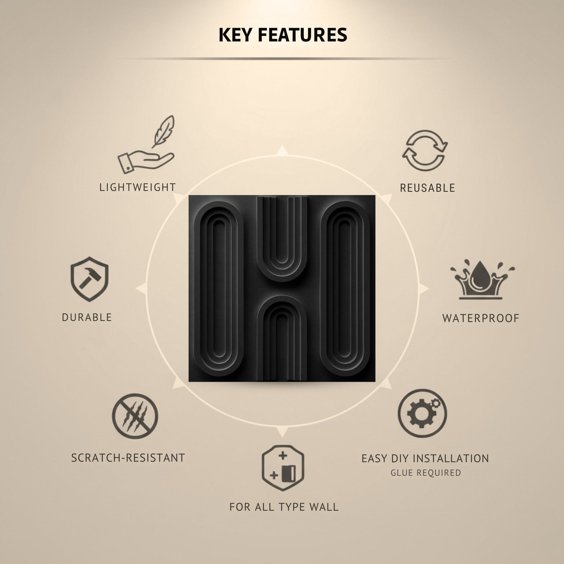 Matt Black Loops Design 3D Wall Panel-3