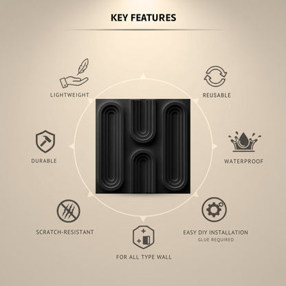 Matt Black Loops Design 3D Wall Panel-3