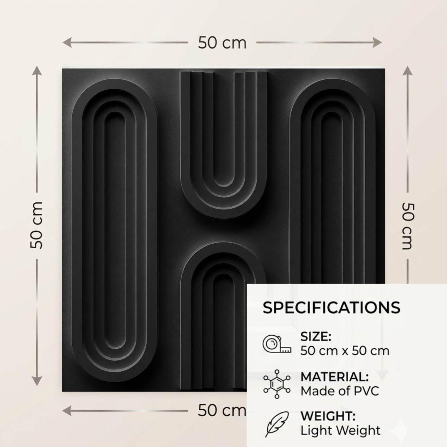Matt Black Loops Design 3D Wall Panel-4