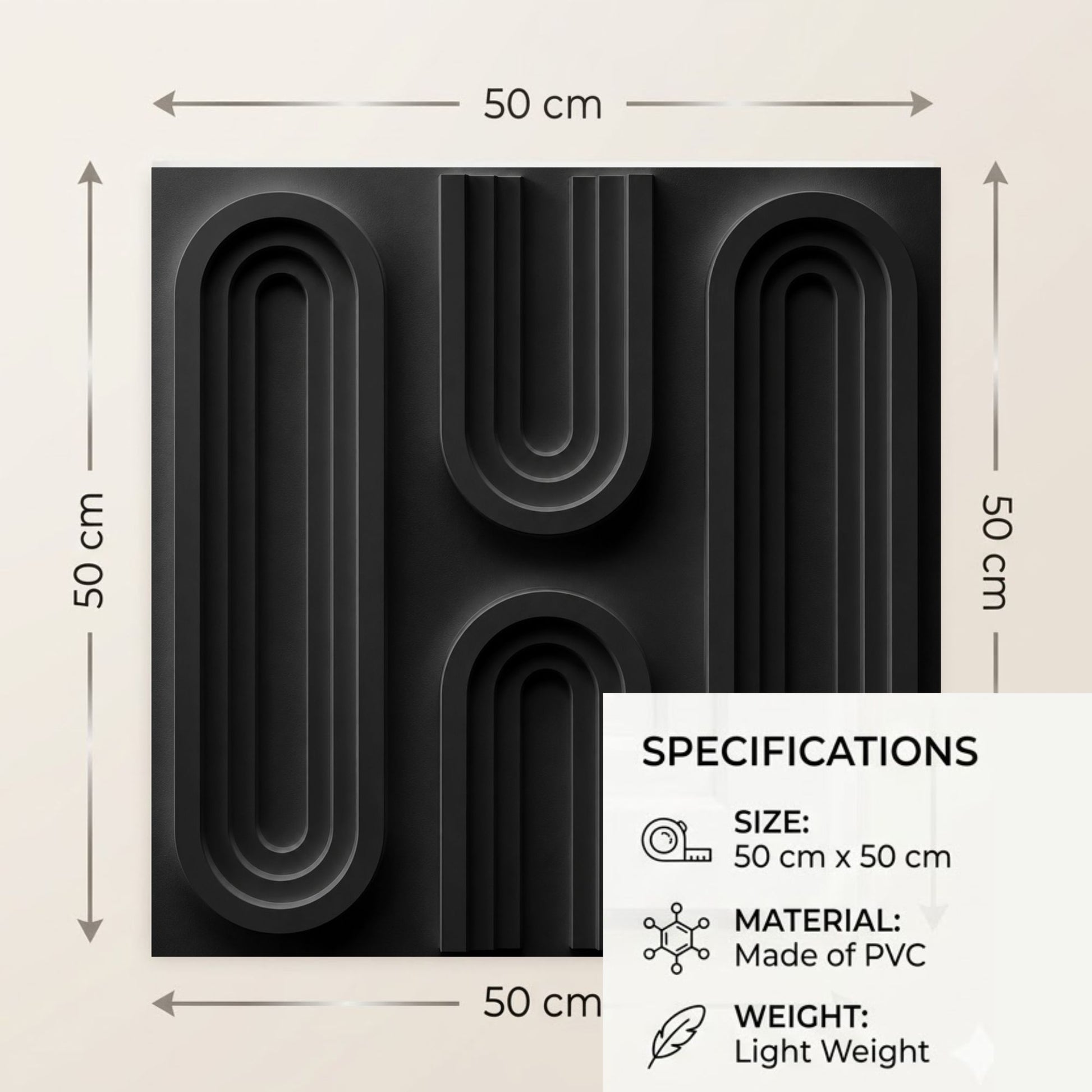 Matt Black Loops Design 3D Wall Panel-4