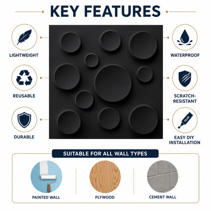 Matt Black Moon Design 3D Wall Panel-2