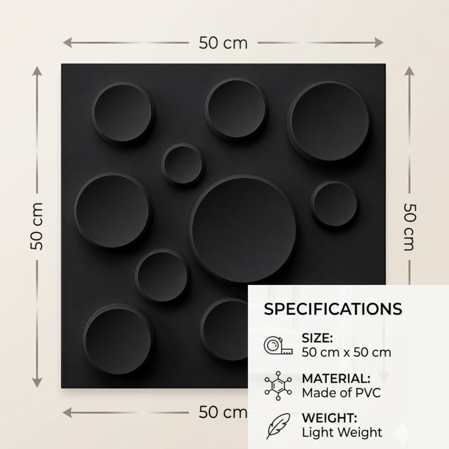Matt Black Moon Design 3D Wall Panel-3