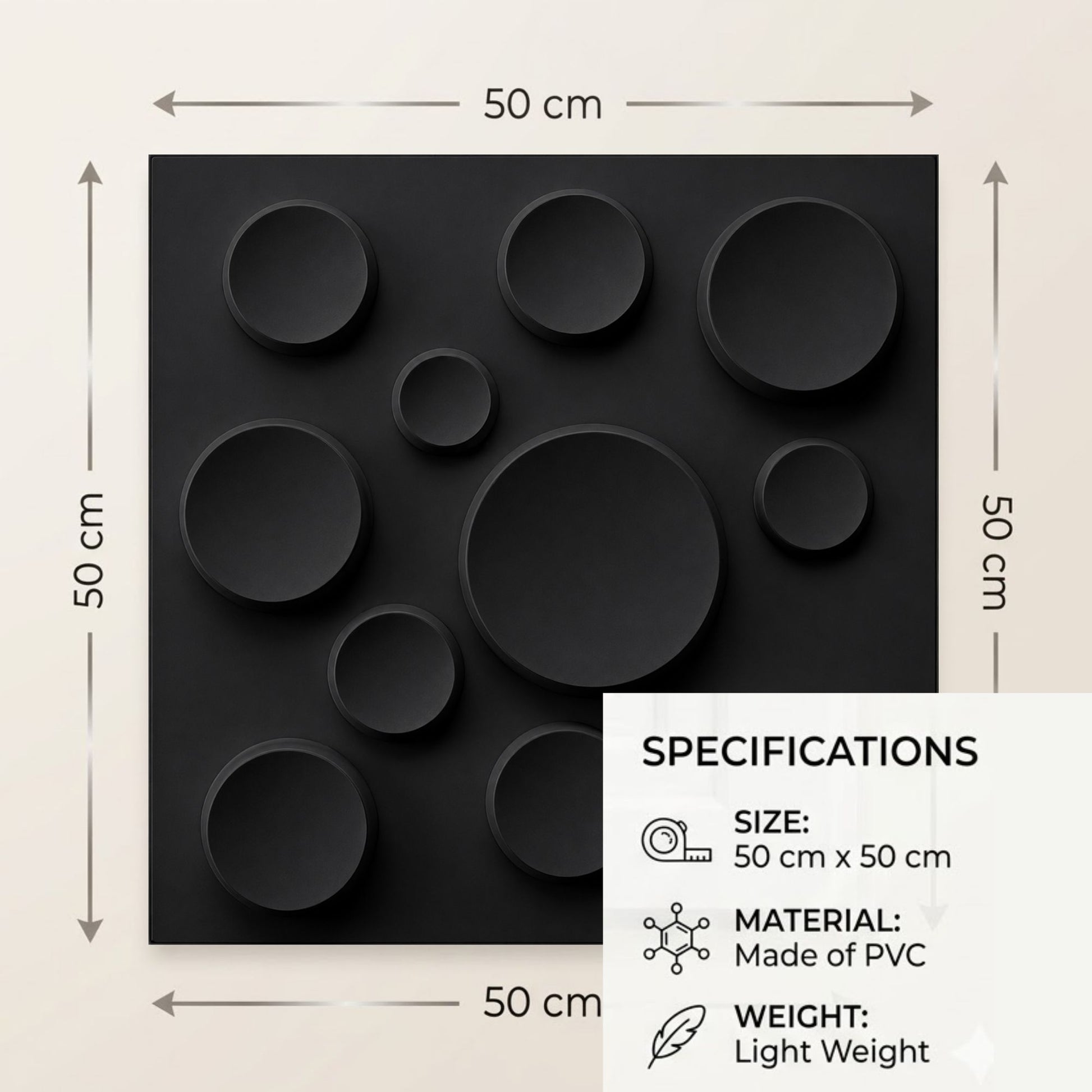 Matt Black Moon Design 3D Wall Panel-3