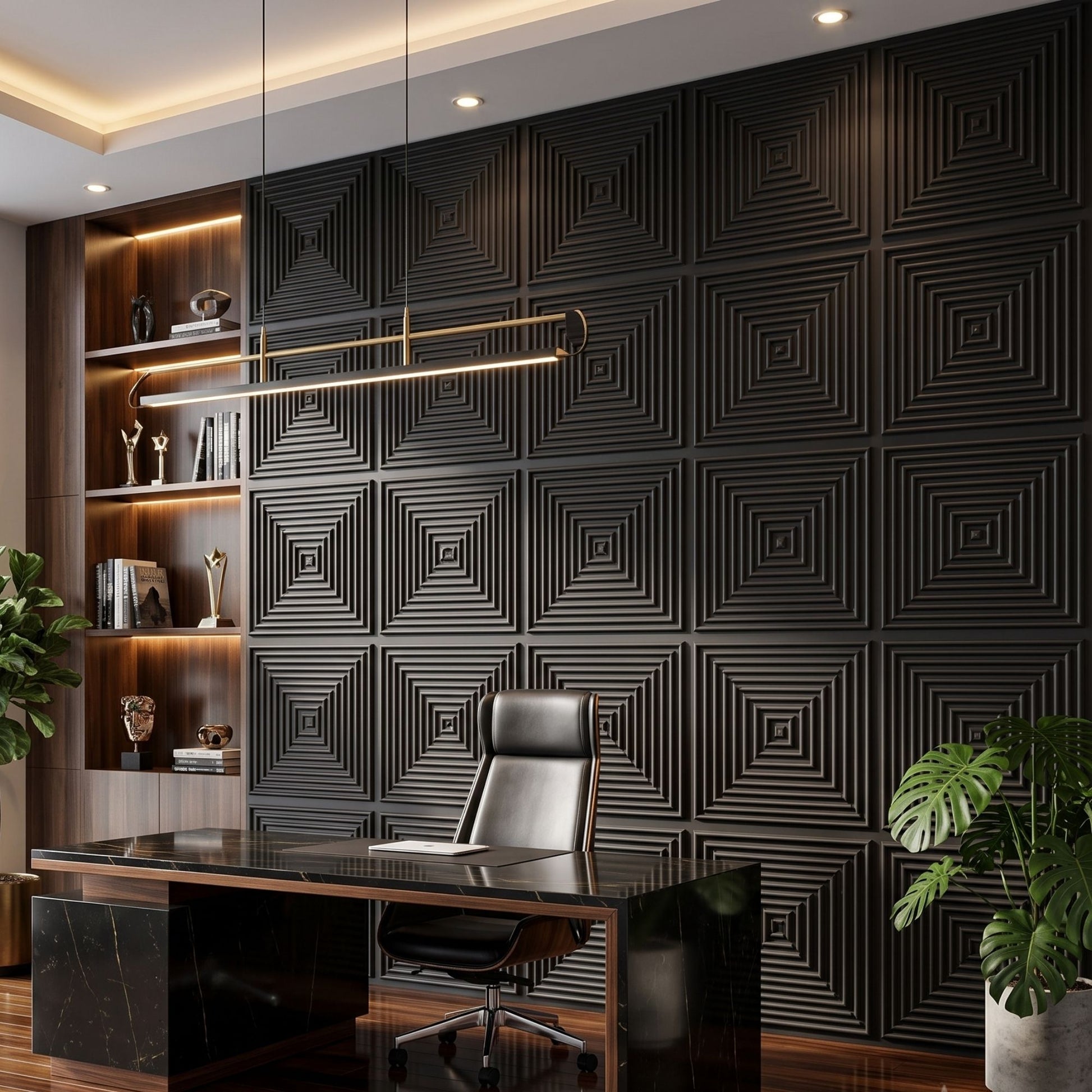Matt Black Pyramid Design 3D Wall Panel-1