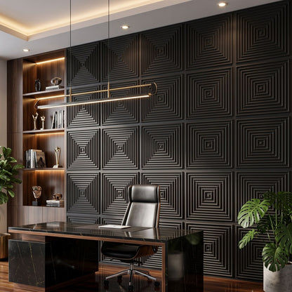 Matt Black Pyramid Design 3D Wall Panel-1