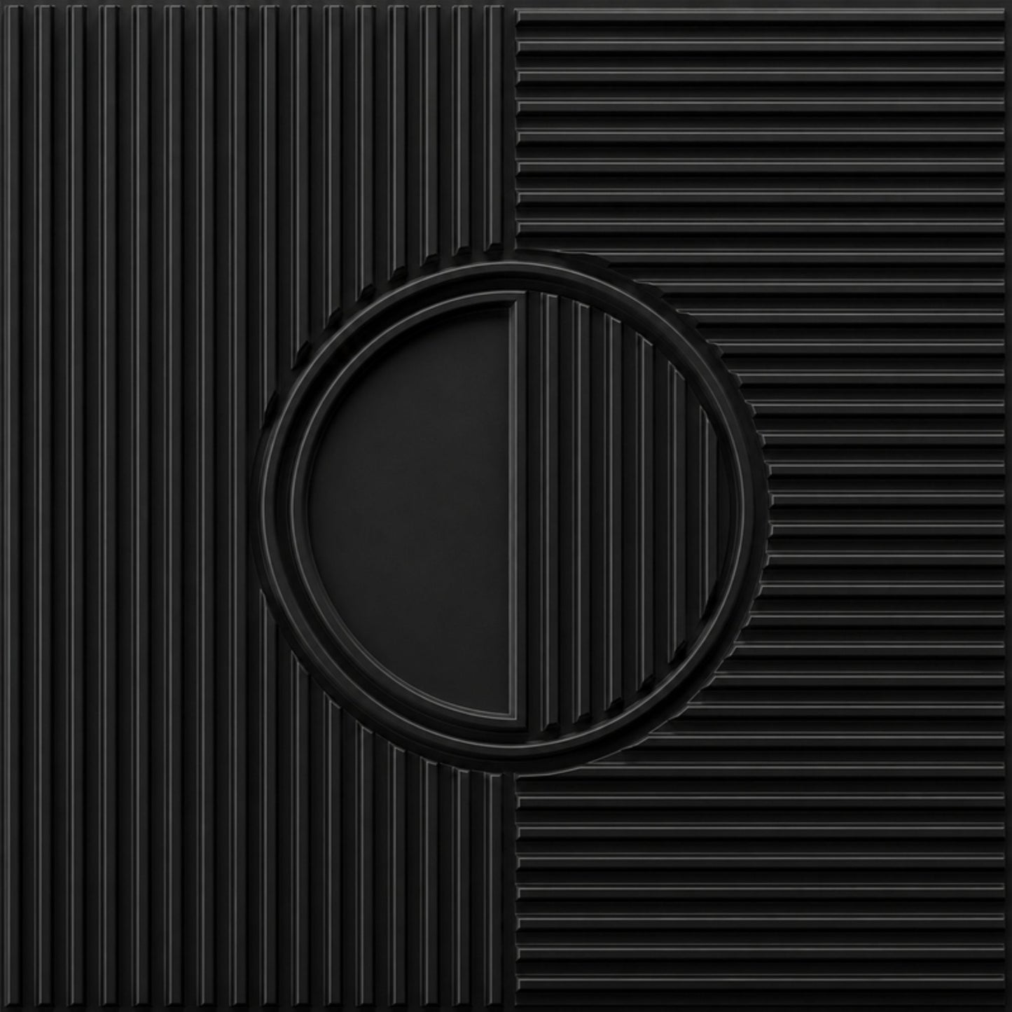 Matt Black Self Adhesive PVC wall Panels Fluted Circle Design
