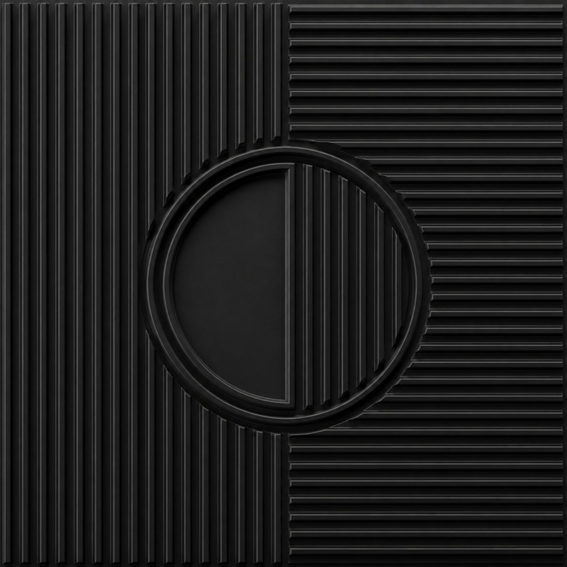 Matt Black Self Adhesive PVC wall Panels Fluted Circle Design

