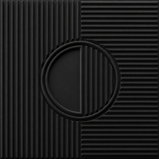 Matt Black Self Adhesive PVC wall Panels Fluted Circle Design
