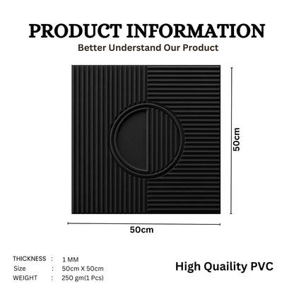 Matt Black Self Adhesive PVC wall Panels Fluted Circle Design
