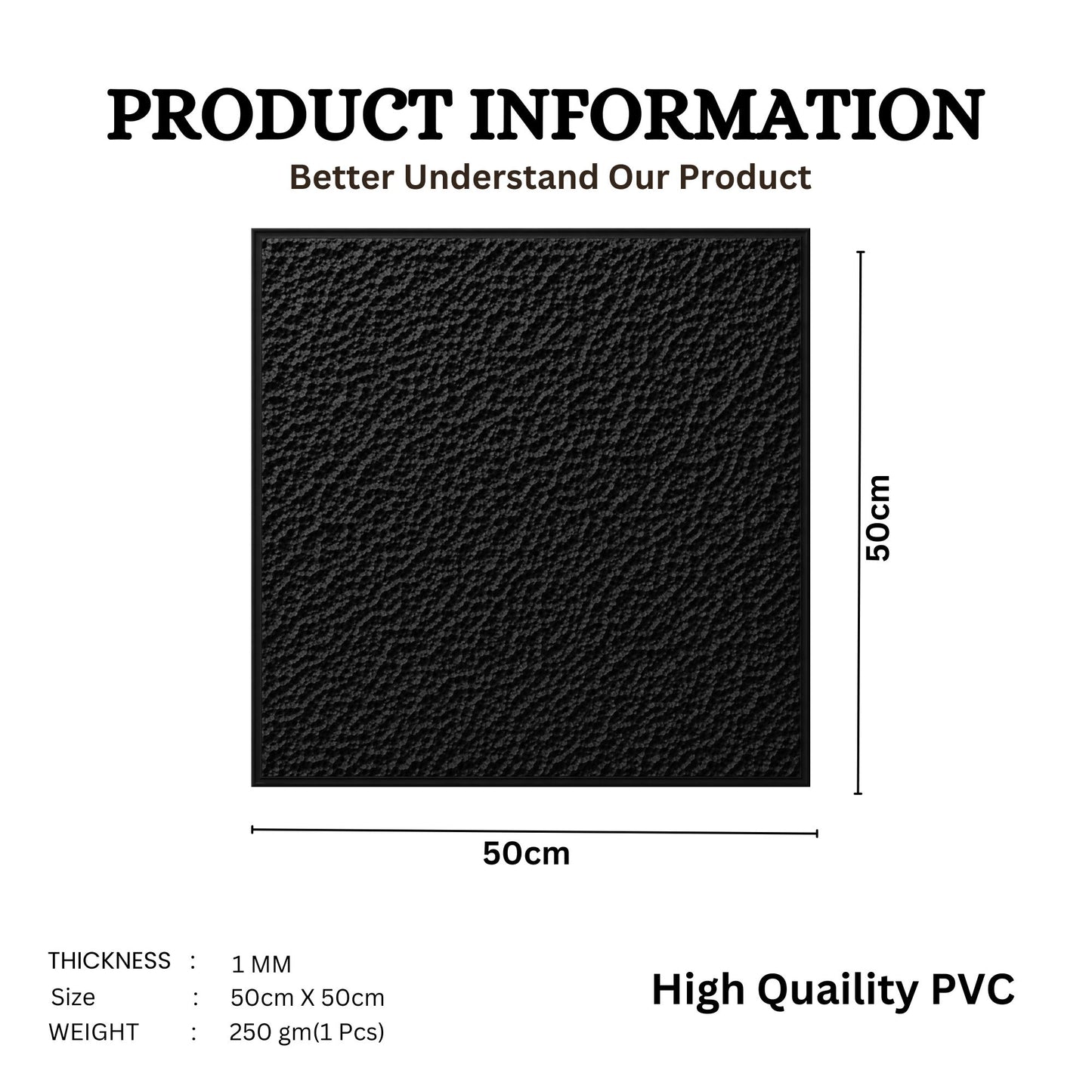 Matt Black Self Adhesive PVC wall Panels Textured Design
