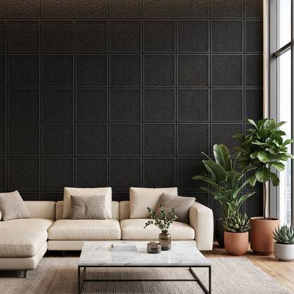 Matt Black Self Adhesive PVC wall Panels Textured Design
