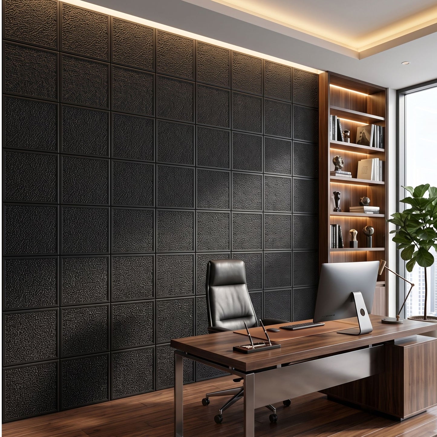 Matt Black Self Adhesive PVC wall Panels Textured Design
