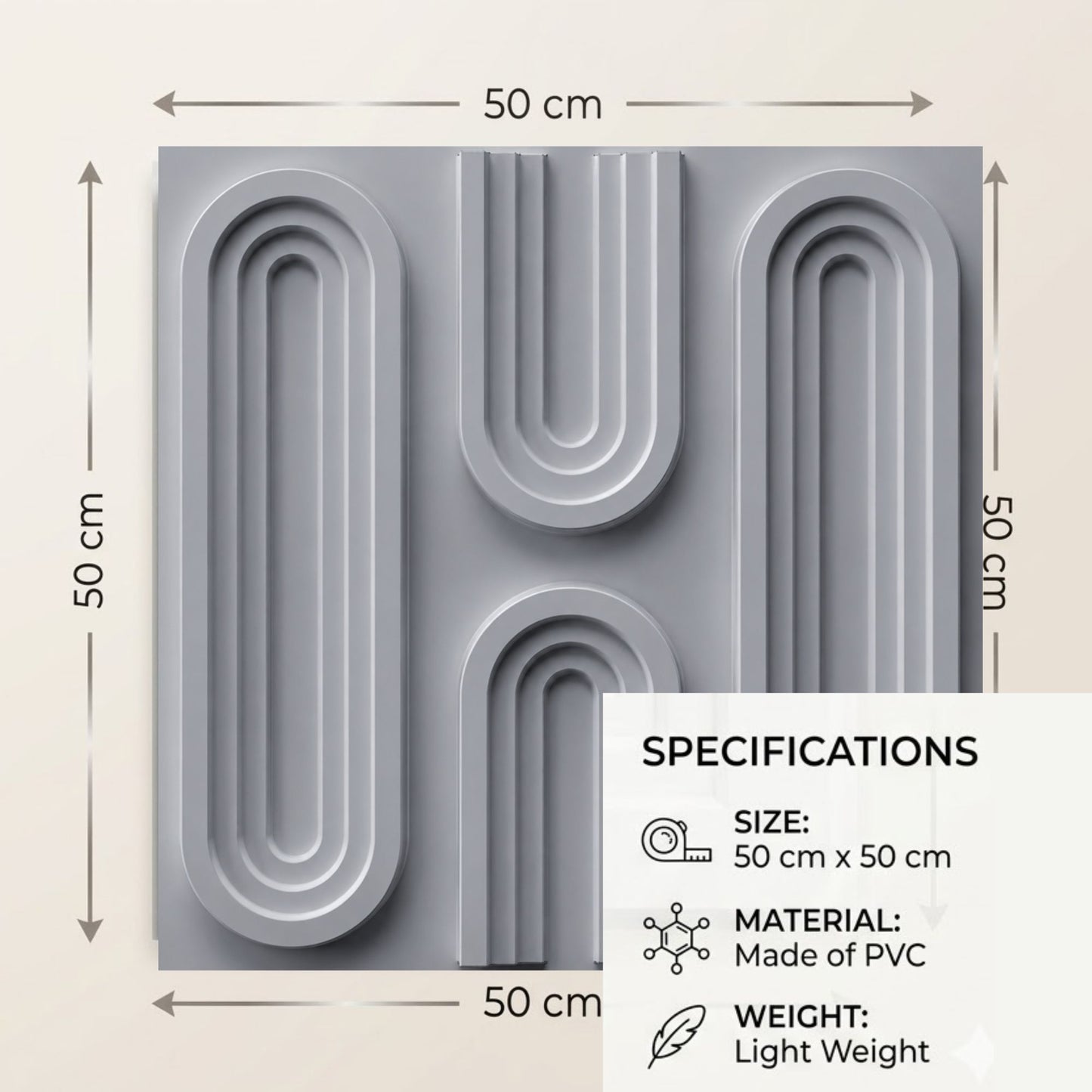 Matt Gray Loops Design 3D Wall Panel-4