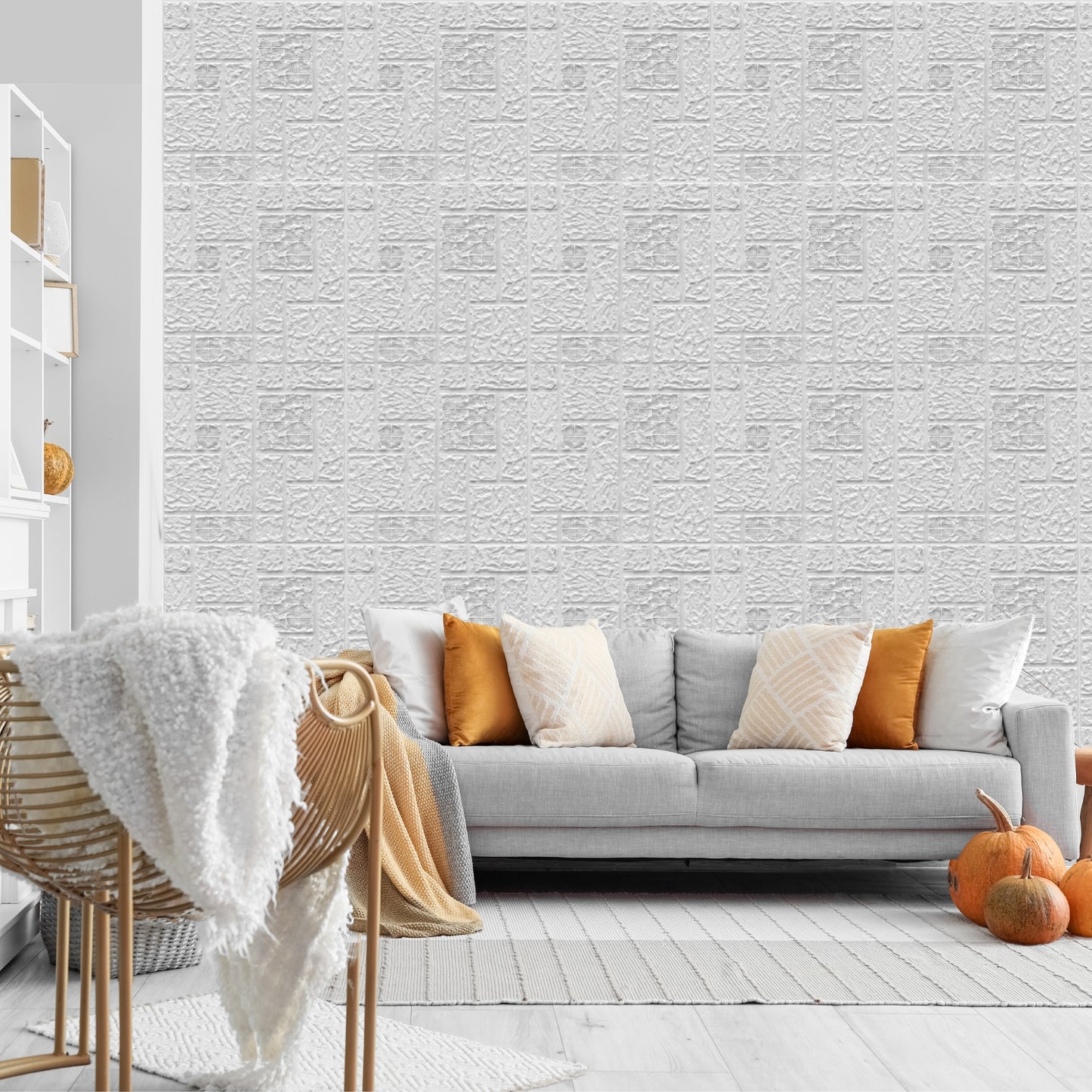 White Self Adhesive Wall Panels Abstract Design
