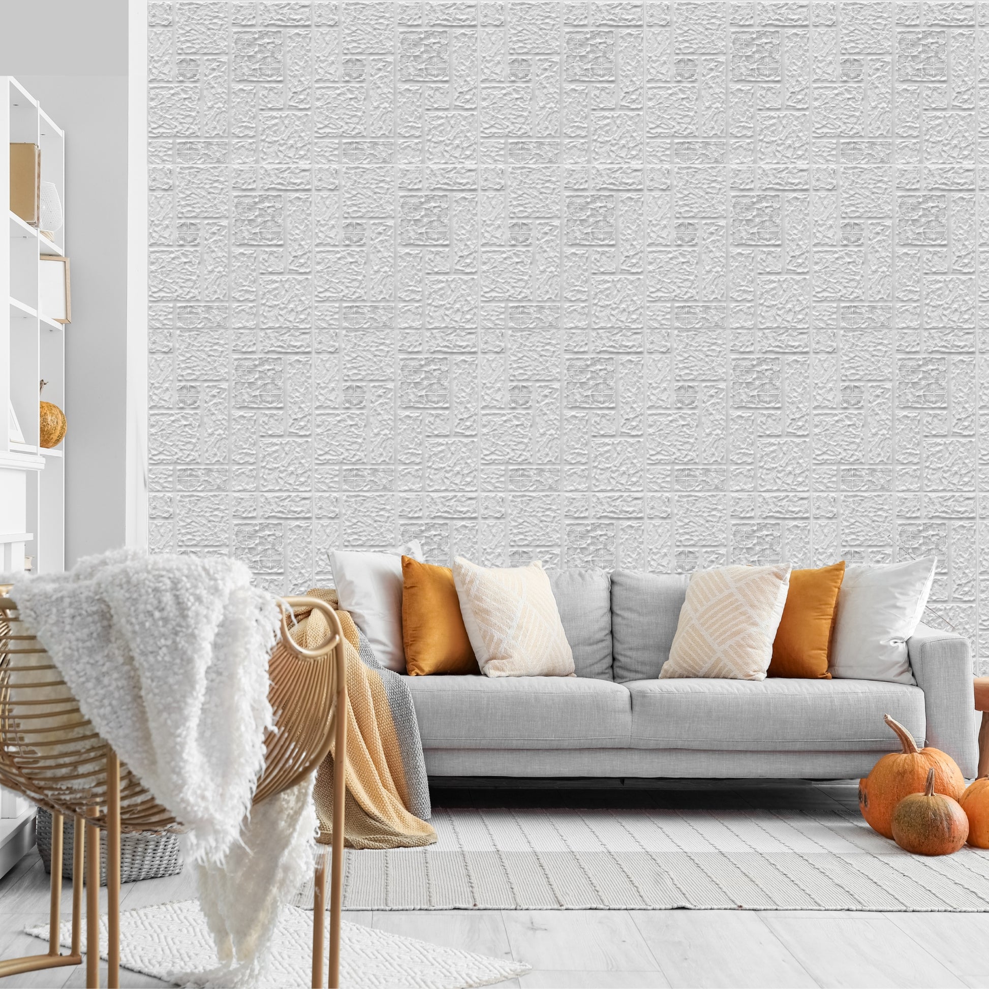 White Self Adhesive Wall Panels Abstract Design