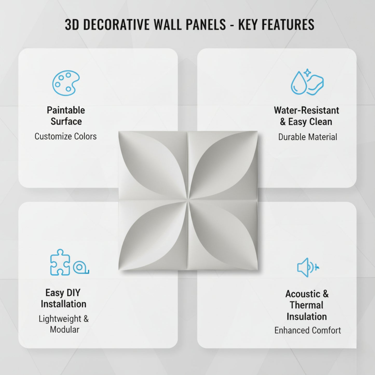 Matt White Butterfly Design 3D Wall Panel Front View