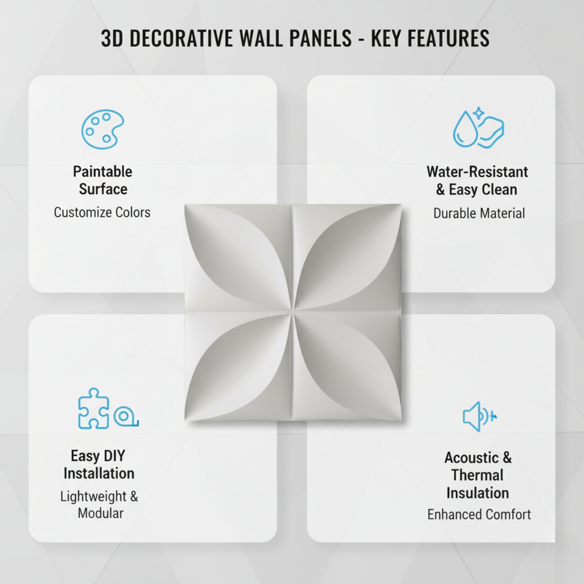 Matt White Butterfly Design 3D Wall Panel Front View