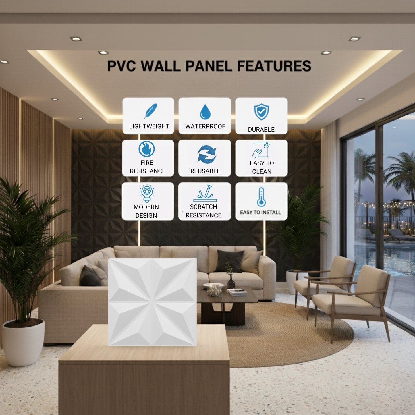 Matt White Crystal Design 3D Wall Panel View-3
