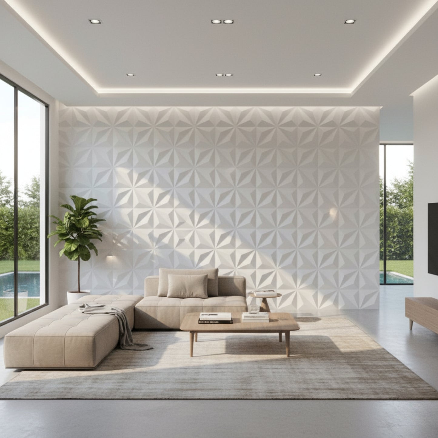 Matt White Crystal Design 3D Wall Panel View-2
