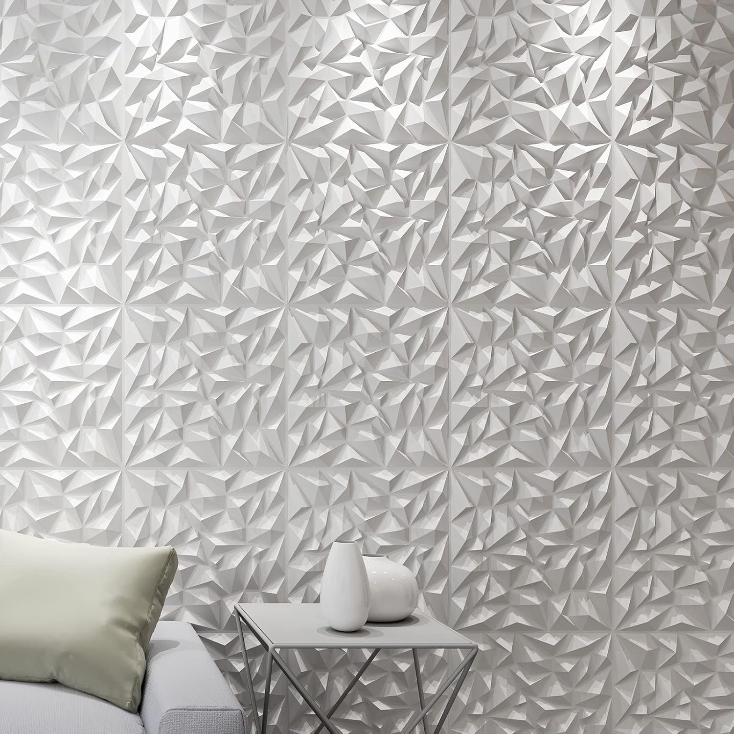 Matt White Diamond Design 3D Wall Panel-2