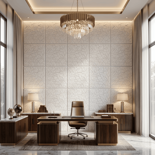 Matt White Geometric Design 3D Wall Panel-2