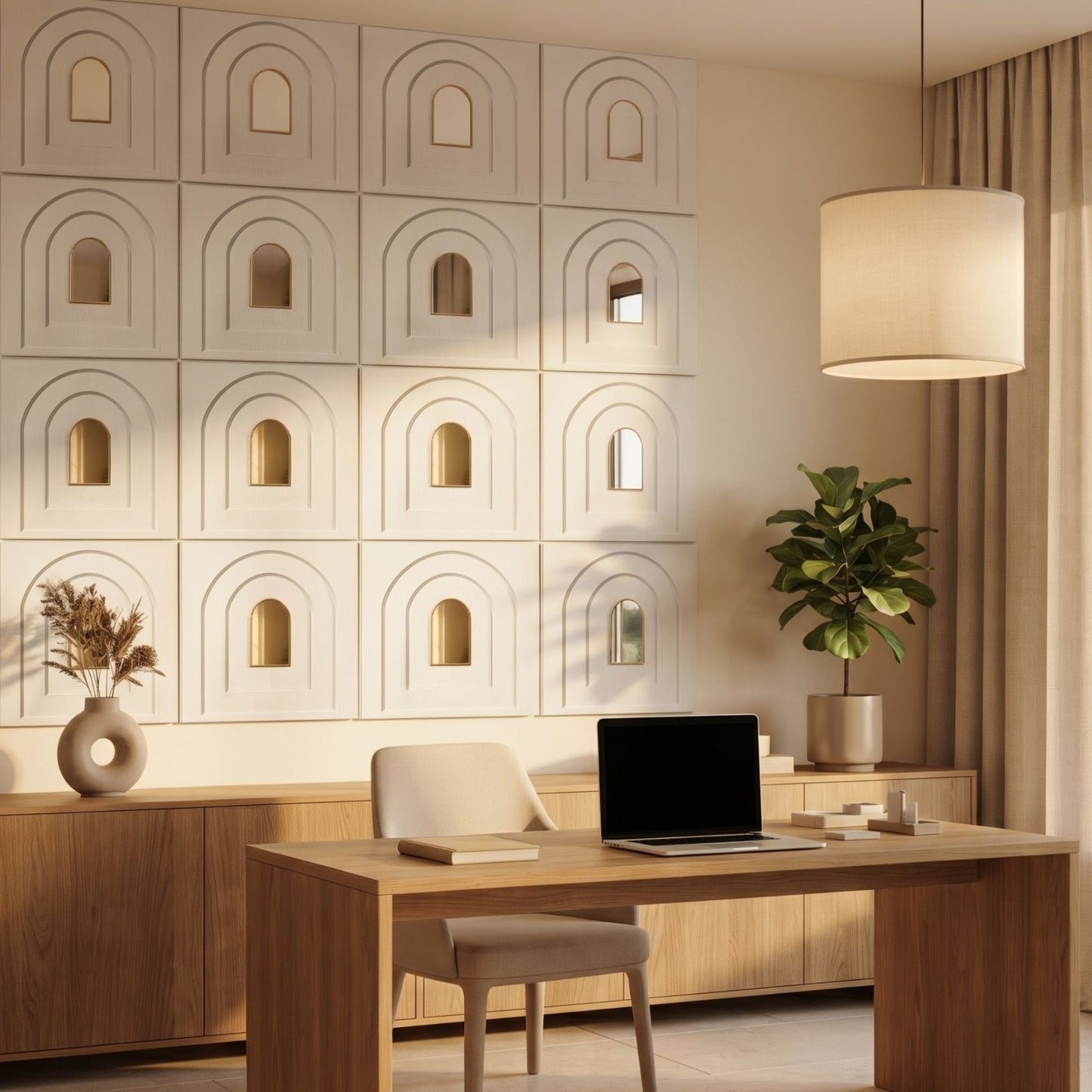 Matt White Gold Archi Design Acrylic 3D Wall Panel-1