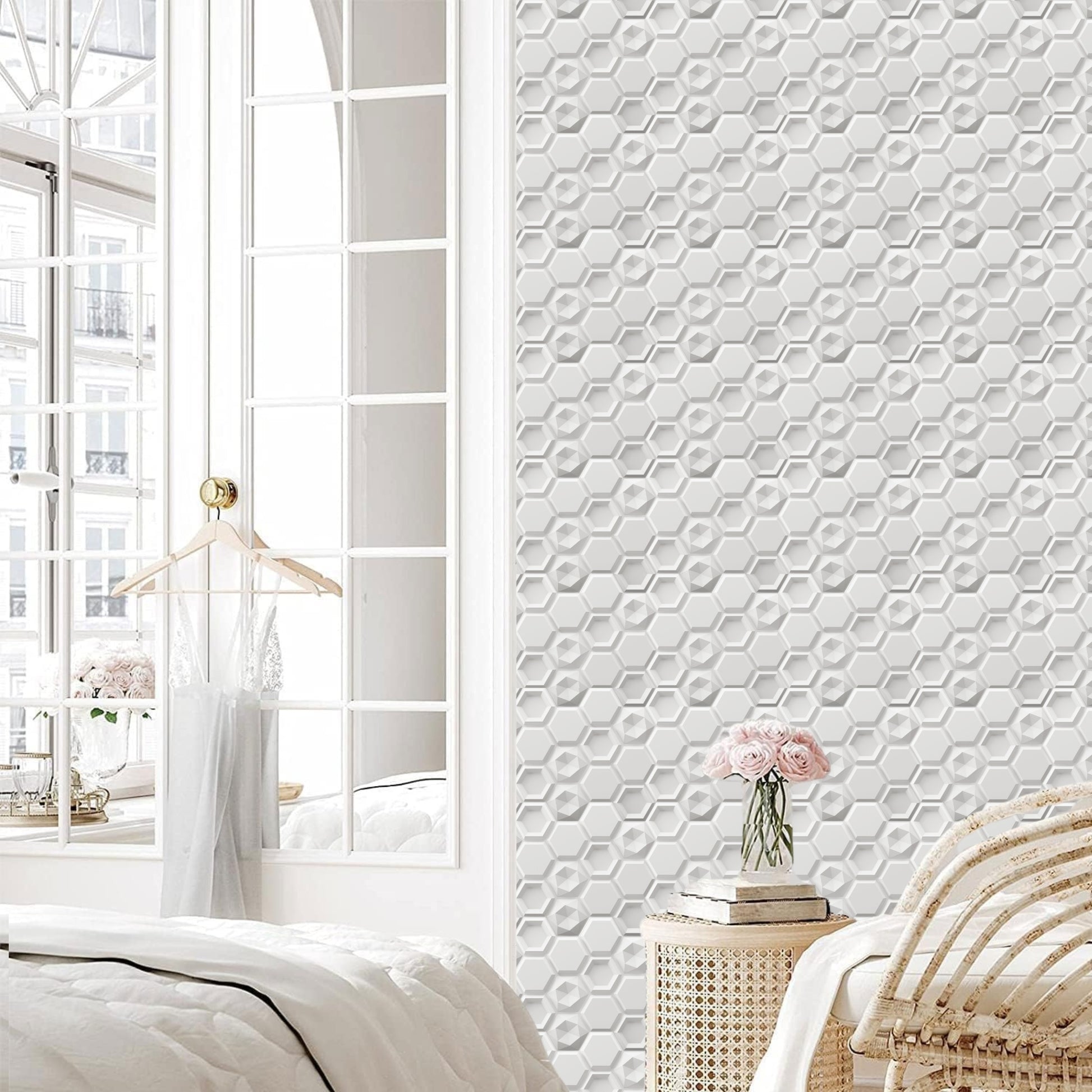 Matt White 3D Wall Panels Hexagon Design-5001
