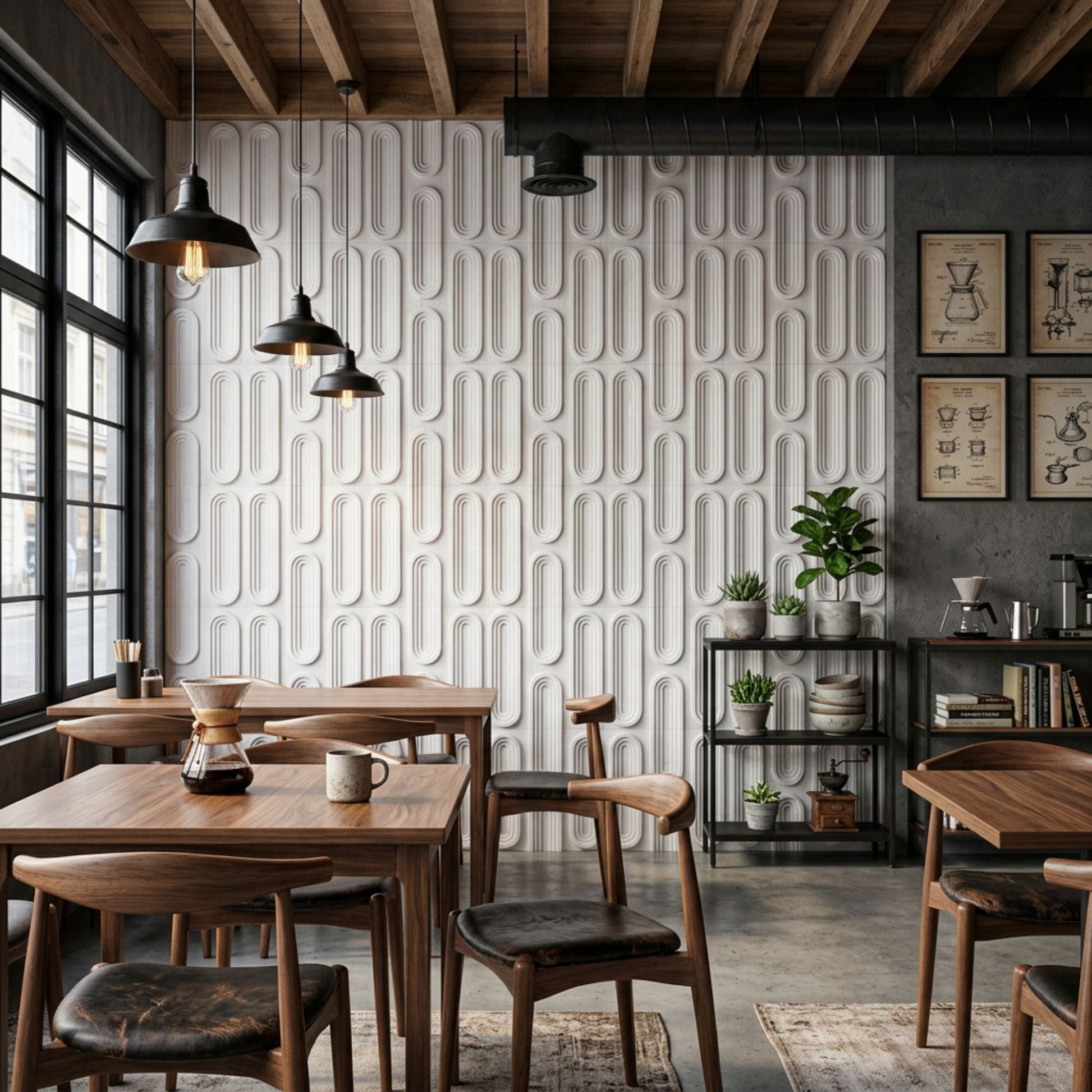Matt White Loops Design 3D Wall Panel-1