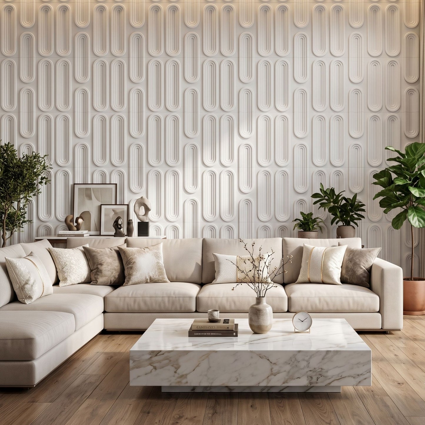 Matt White Loops Design 3D Wall Panel-2