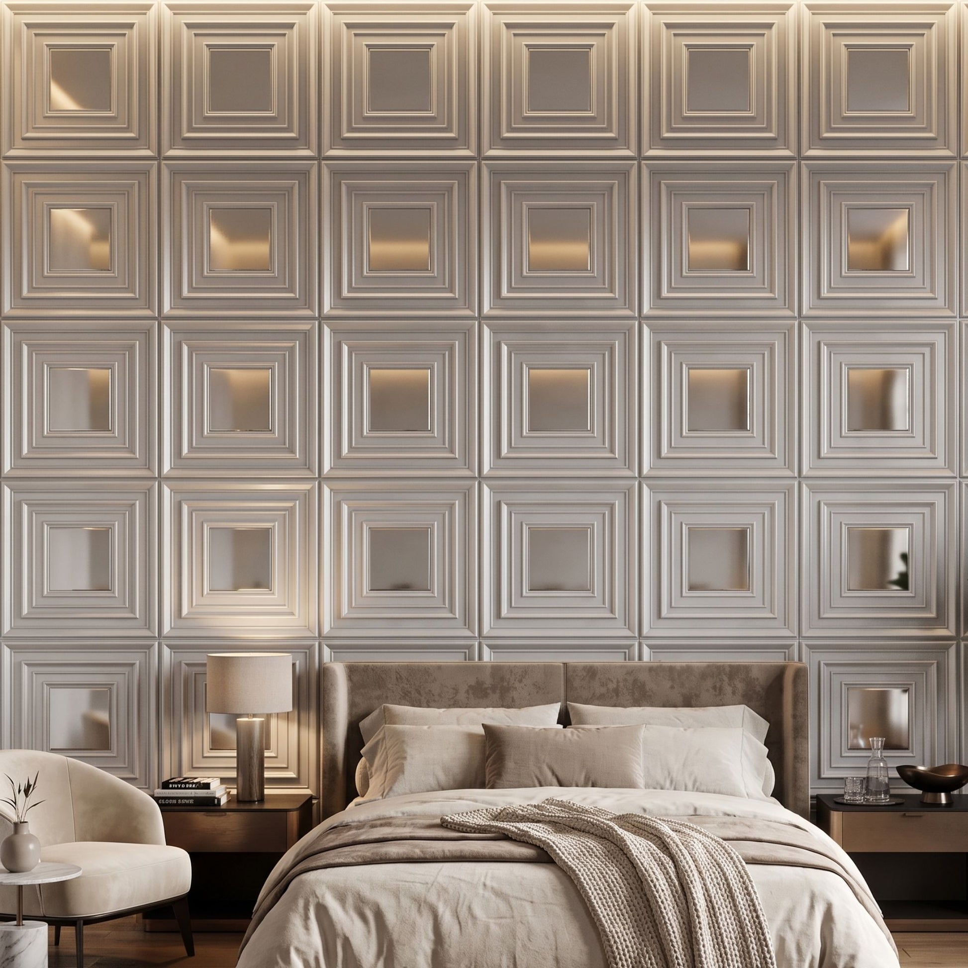 Matt White Silver Accent Design Acrylic 3D Wall Panel-1