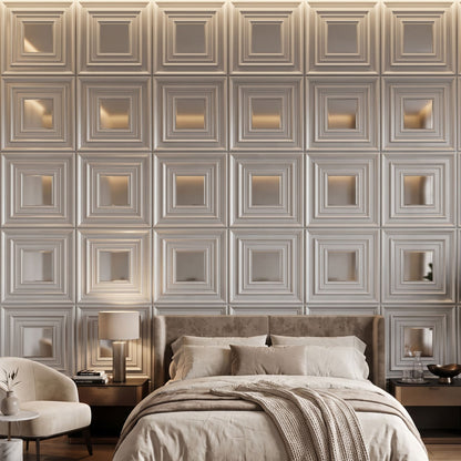 Matt White Silver Accent Design Acrylic 3D Wall Panel-1