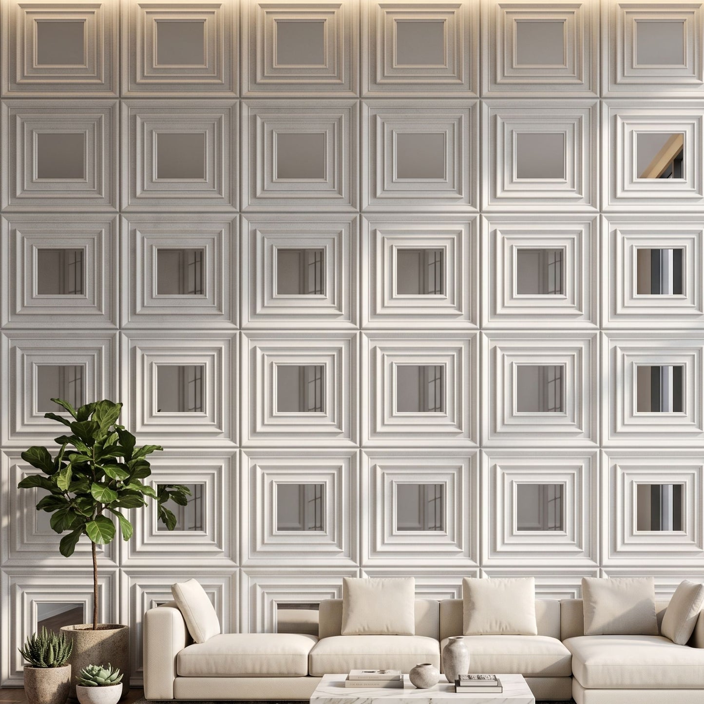 Matt White Silver Accent Design Acrylic 3D Wall Panel-3