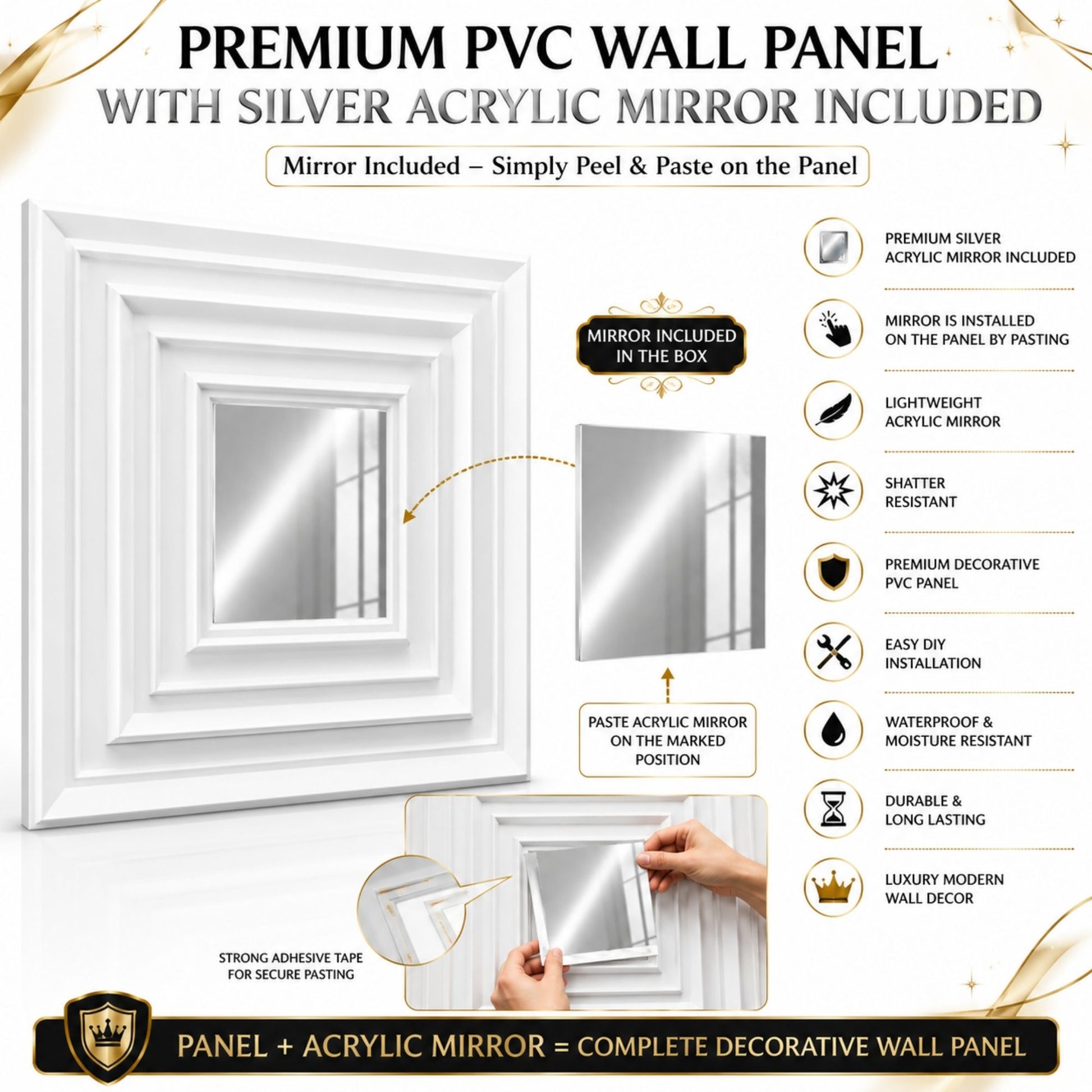 Matt White Silver Accent Design Acrylic 3D Wall Panel-6