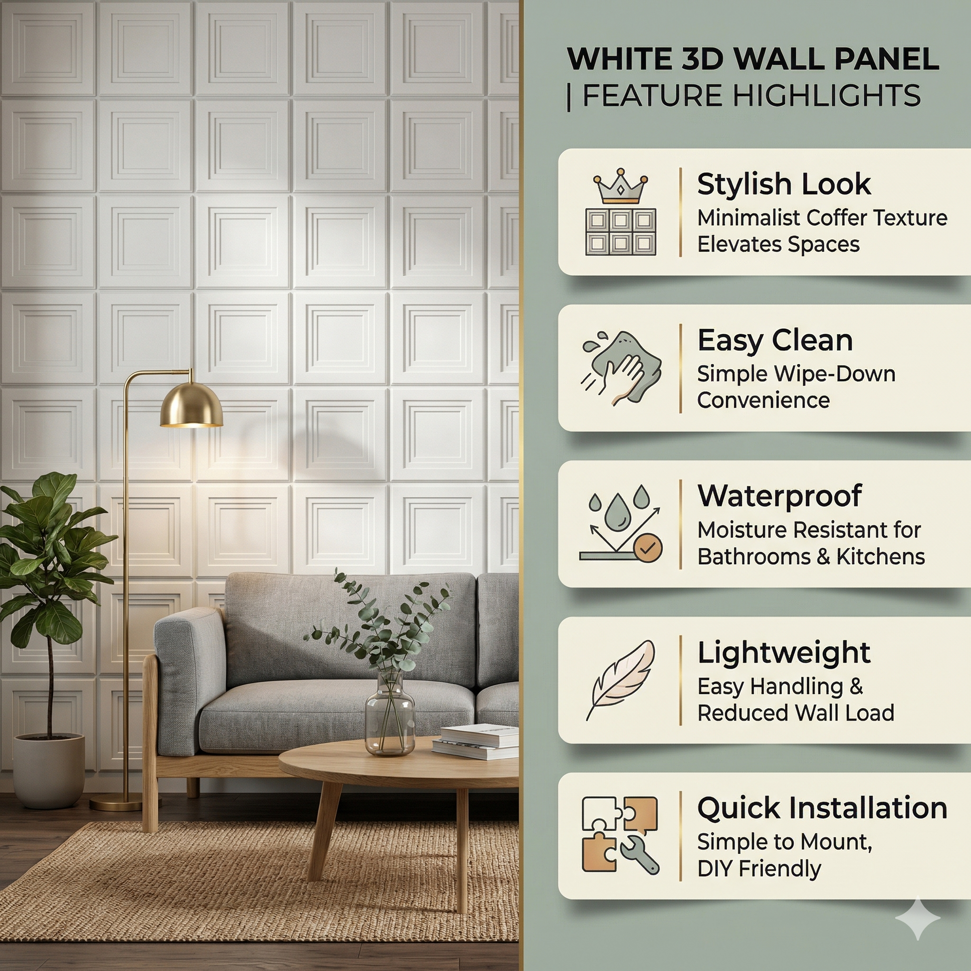 Matt White Square Box Design 3D Wall Panel-2