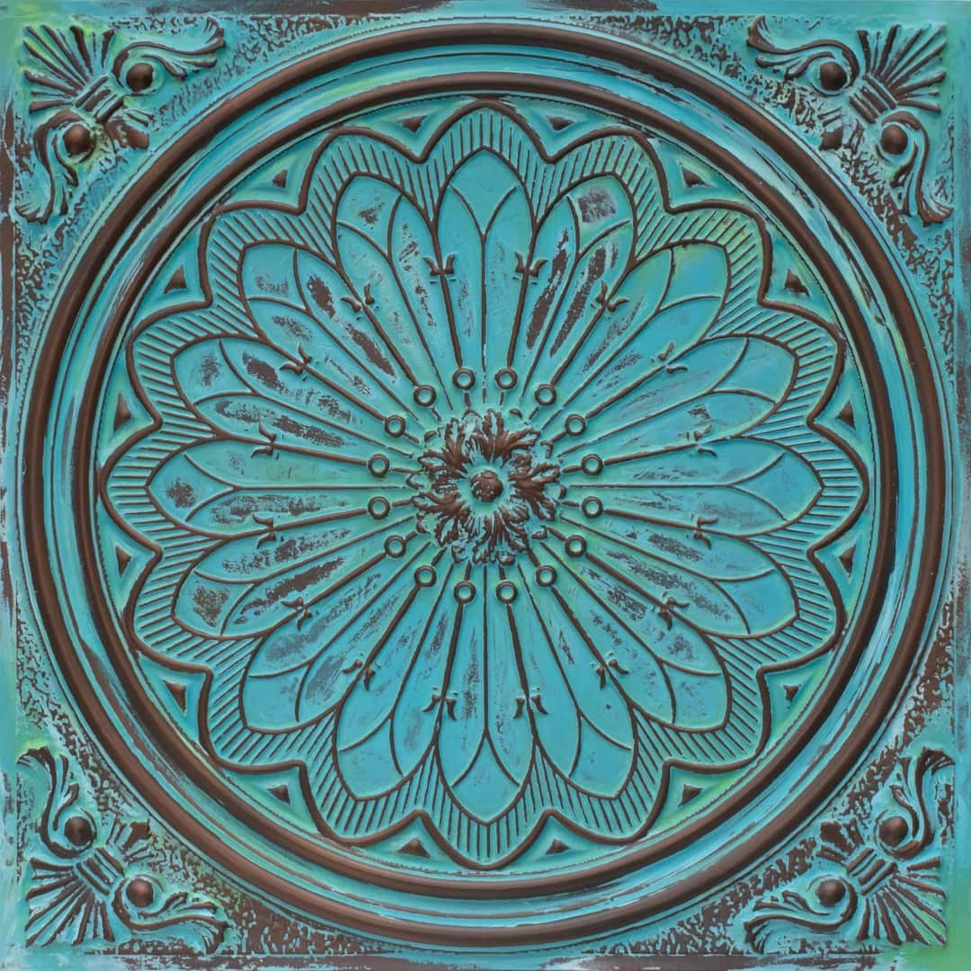 Medieval Blue Color Grand Dahlia Design PVC Ceiling Panel
