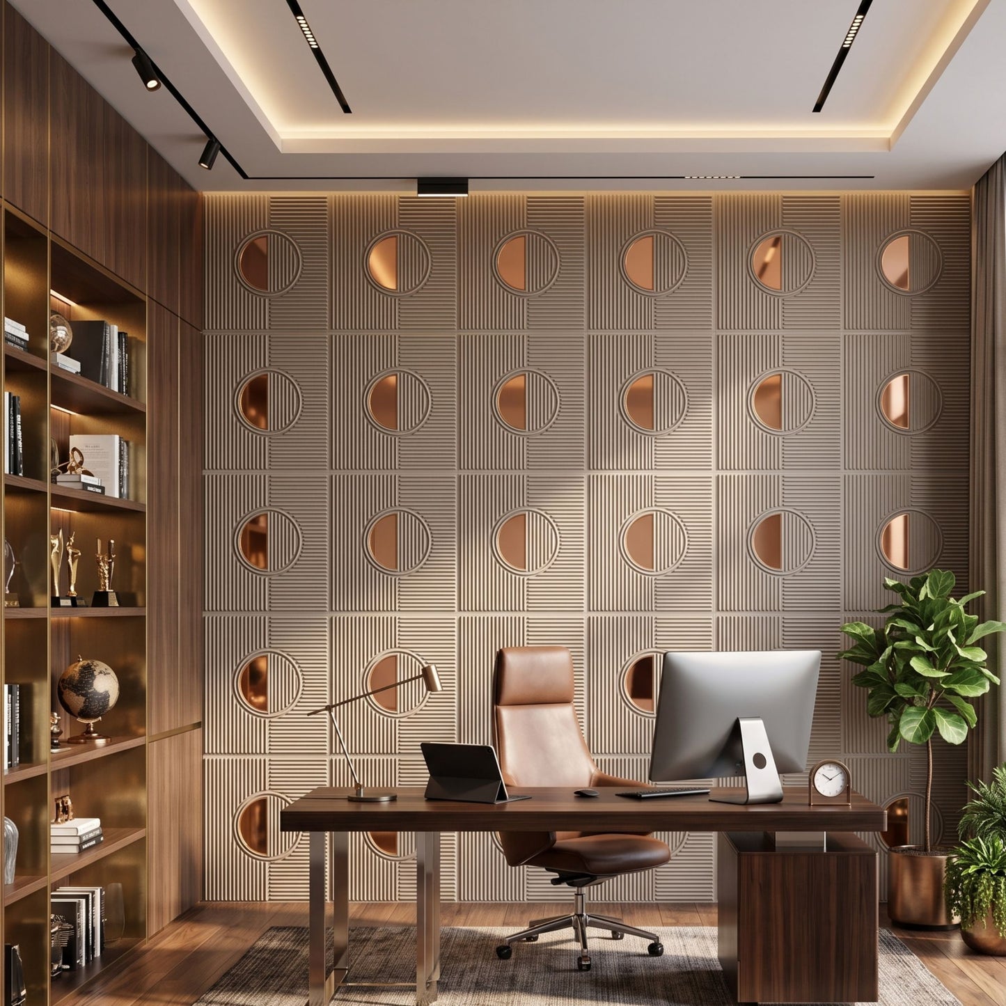 Mega Graige - Copper Self Adhesive PVC wall Panels Fluted Circle Design
