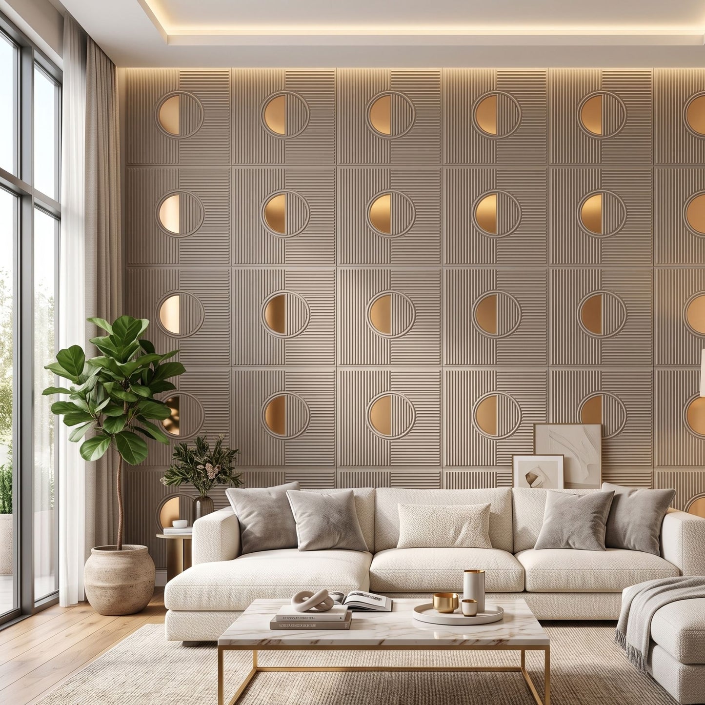Mega Graige - Copper Self Adhesive PVC wall Panels Fluted Circle Design
