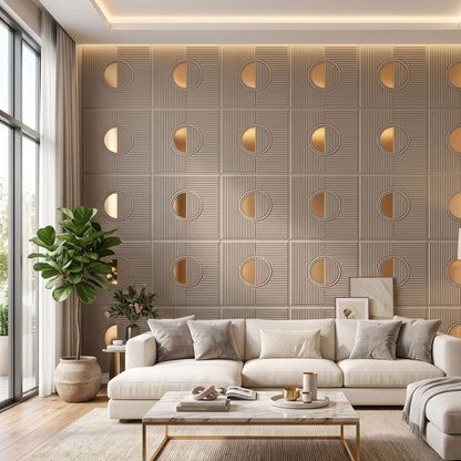 Mega Graige - Copper Self Adhesive PVC wall Panels Fluted Circle Design
