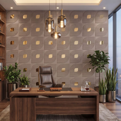 Mega Graige - Copper Self Adhesive PVC wall Panels Curve Line Design
