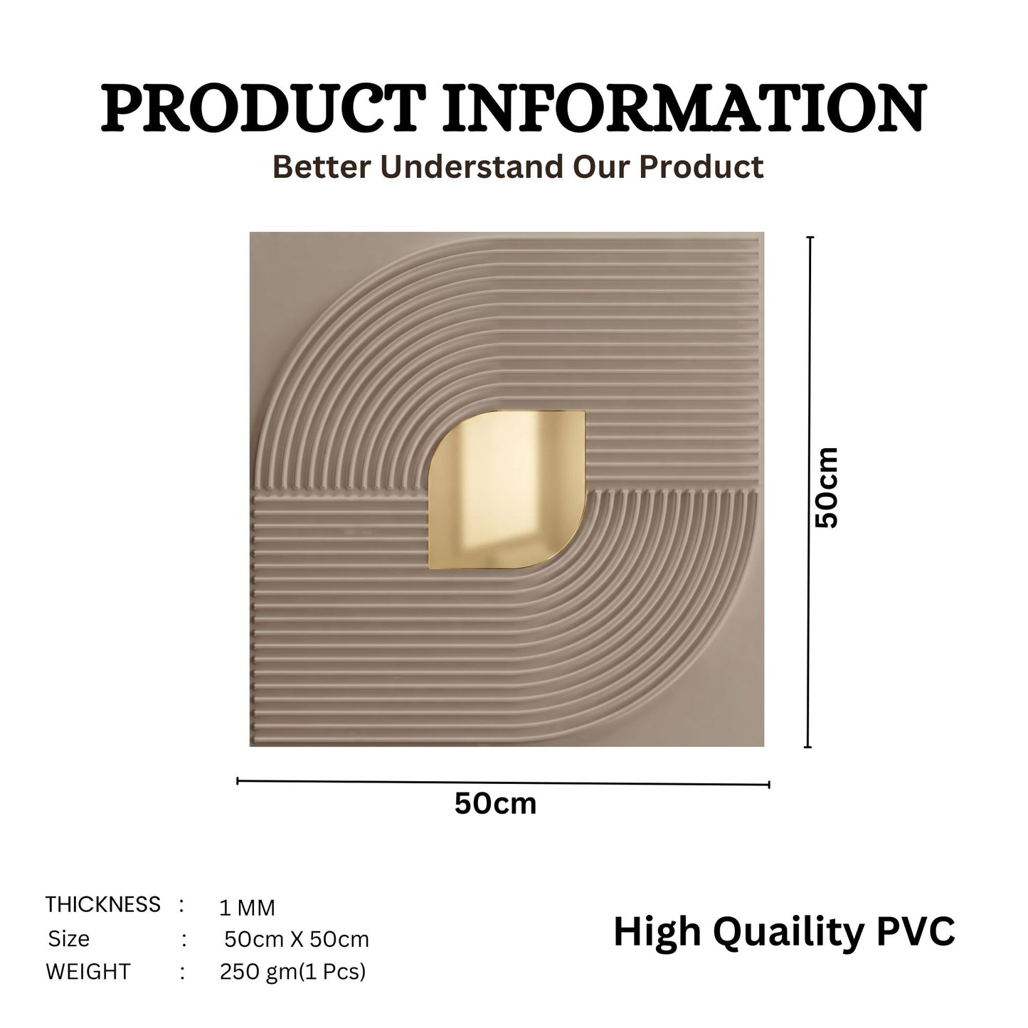 Mega Graige - Copper Self Adhesive PVC wall Panels Curve Line Design
