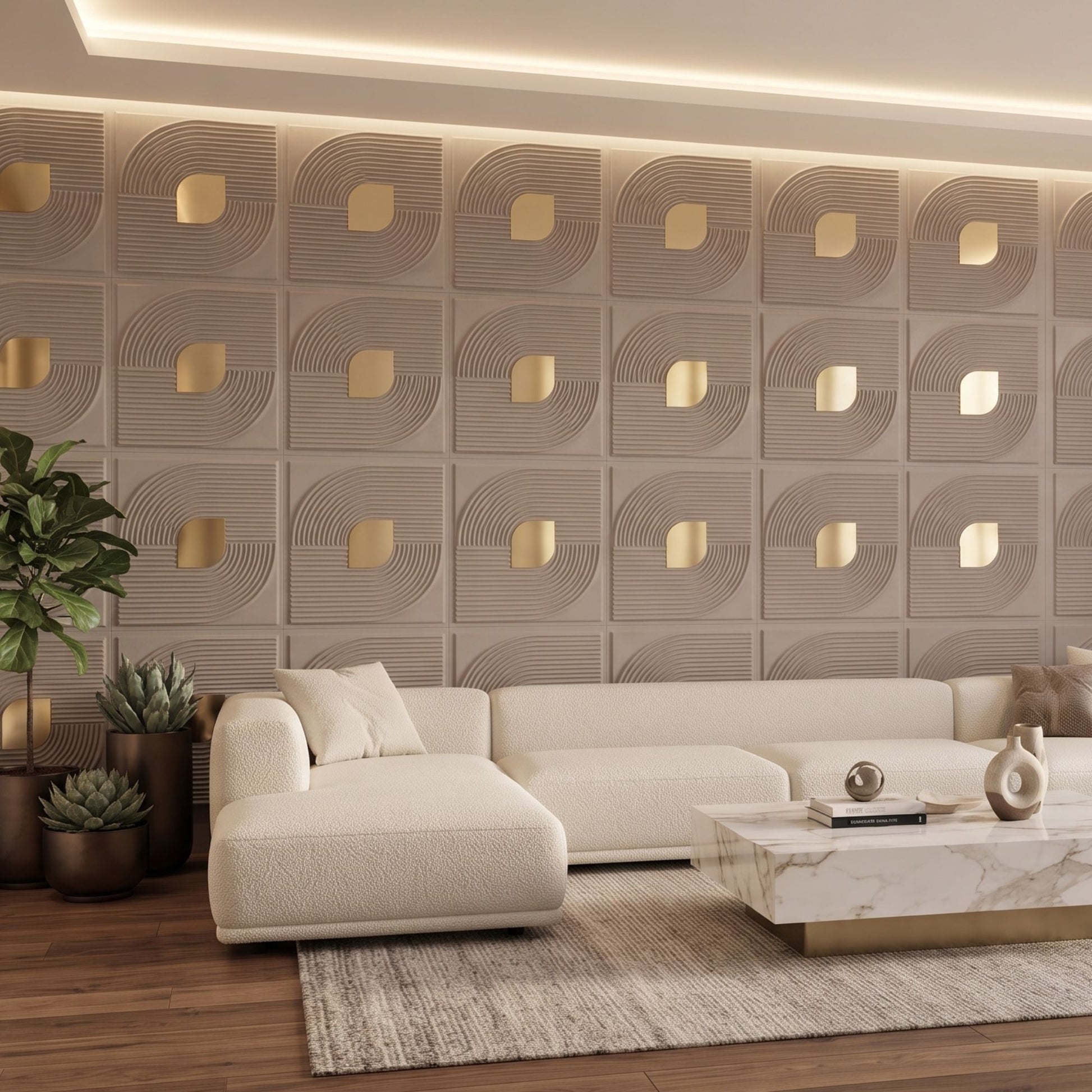 Mega Graige - Copper Self Adhesive PVC wall Panels Curve Line Design
