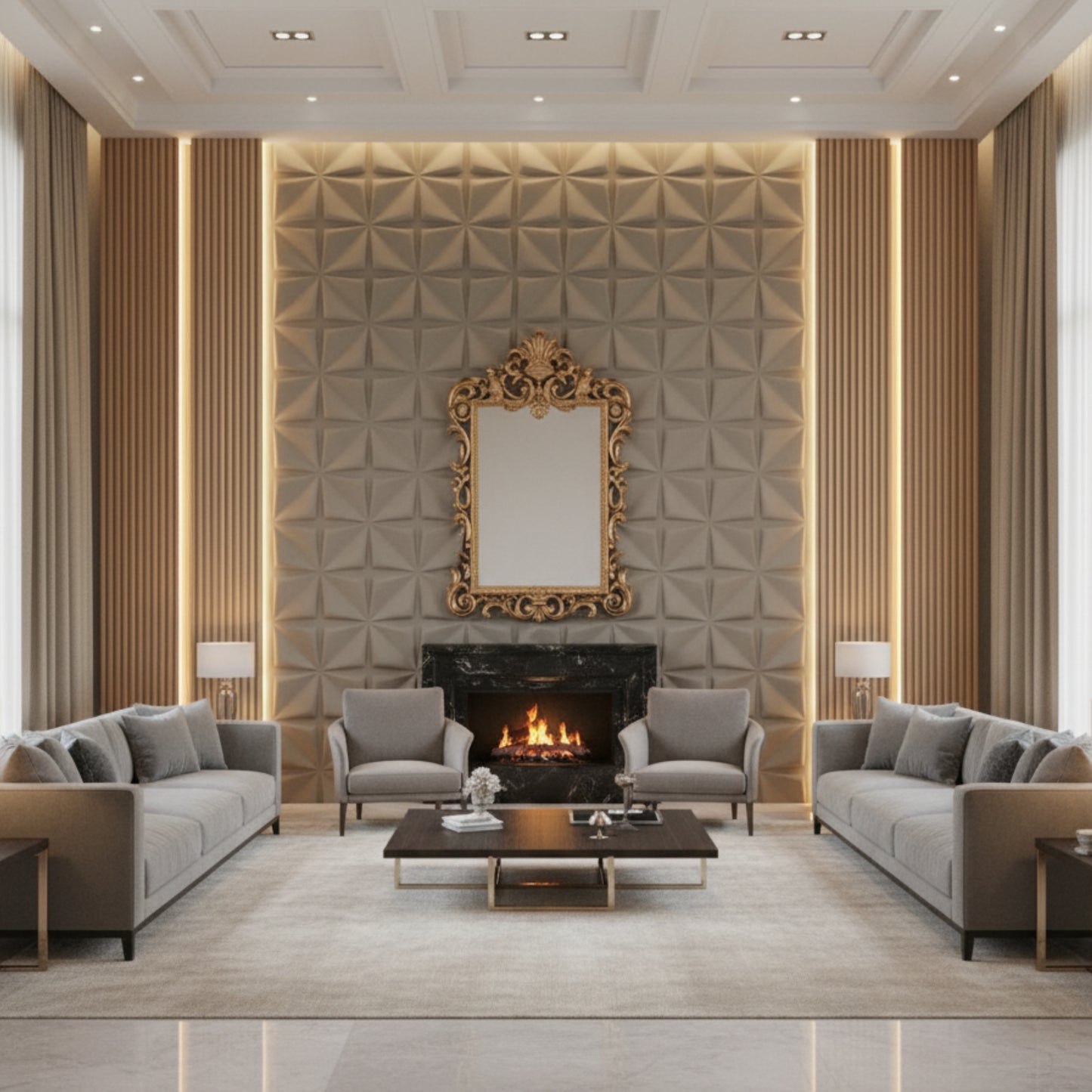 Mega Greige Bloom Design 3D Wall Panel View-1