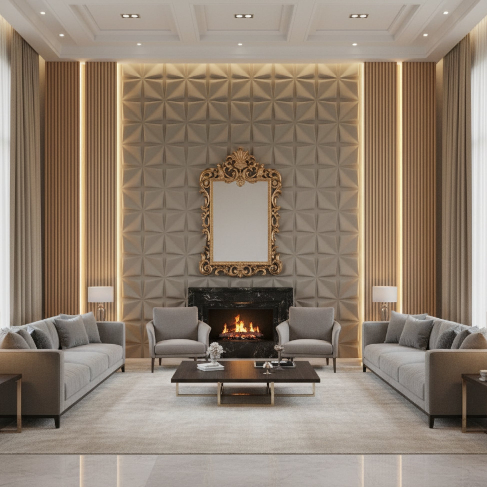 Mega Greige Bloom Design 3D Wall Panel View-1