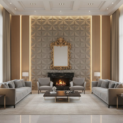 Mega Greige Bloom Design 3D Wall Panel View-1
