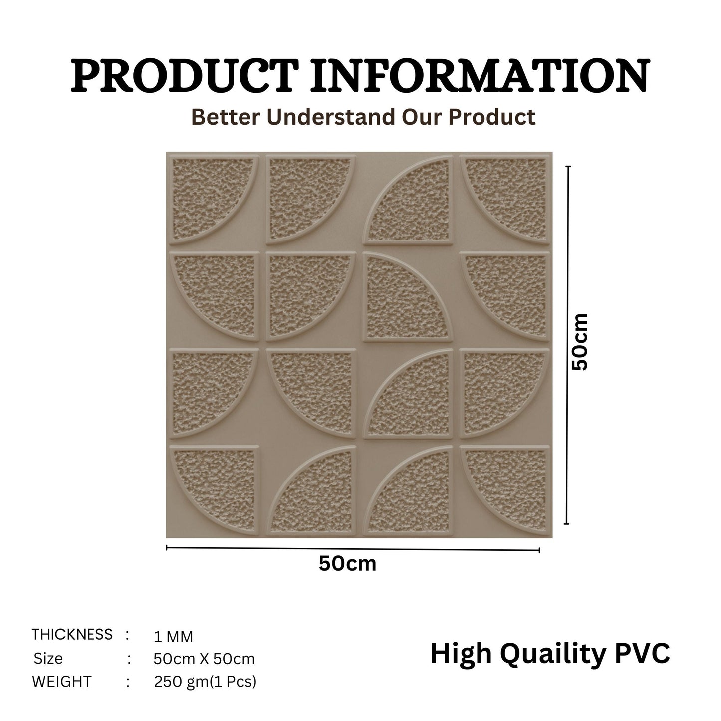 3D Self Adhesive Wall Panel Quarter Circle Design- 50x50cm