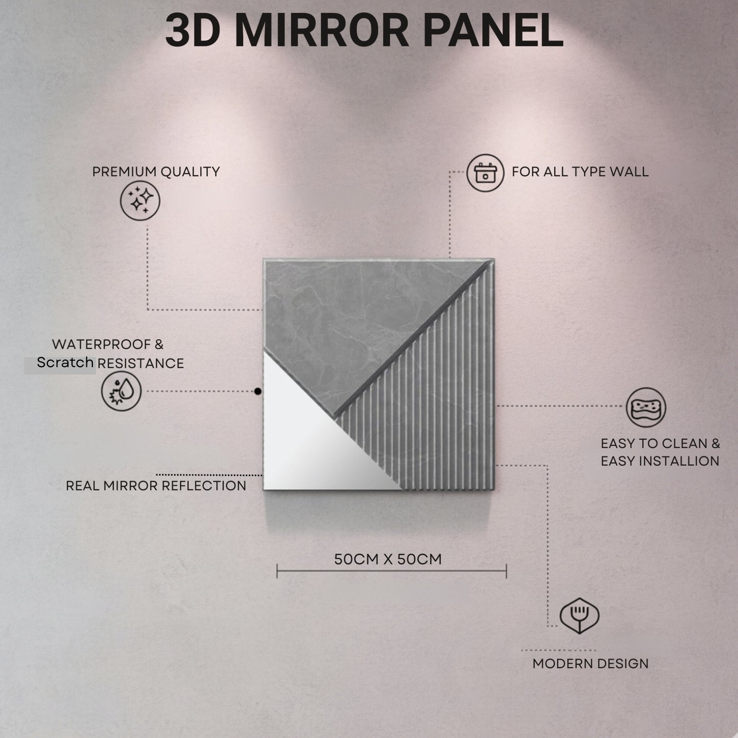 3D Wall Panels for Home Decor PVC Plaina Design 50X50 cm